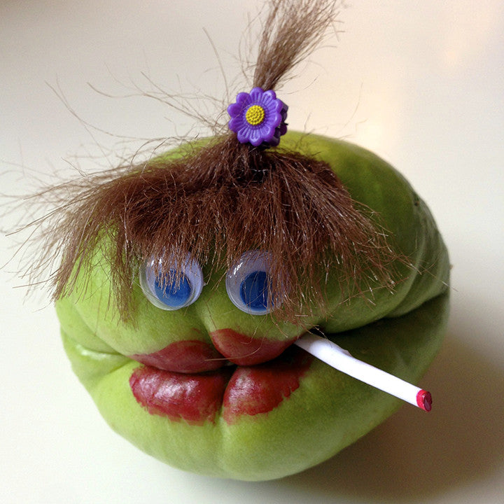 Chayote squash character with lipstick and cigarette