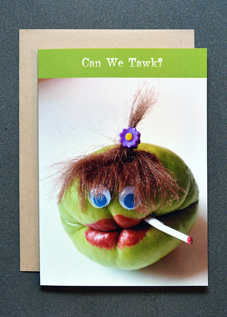 Chayote squash character with lipstick and cigarette greeting card