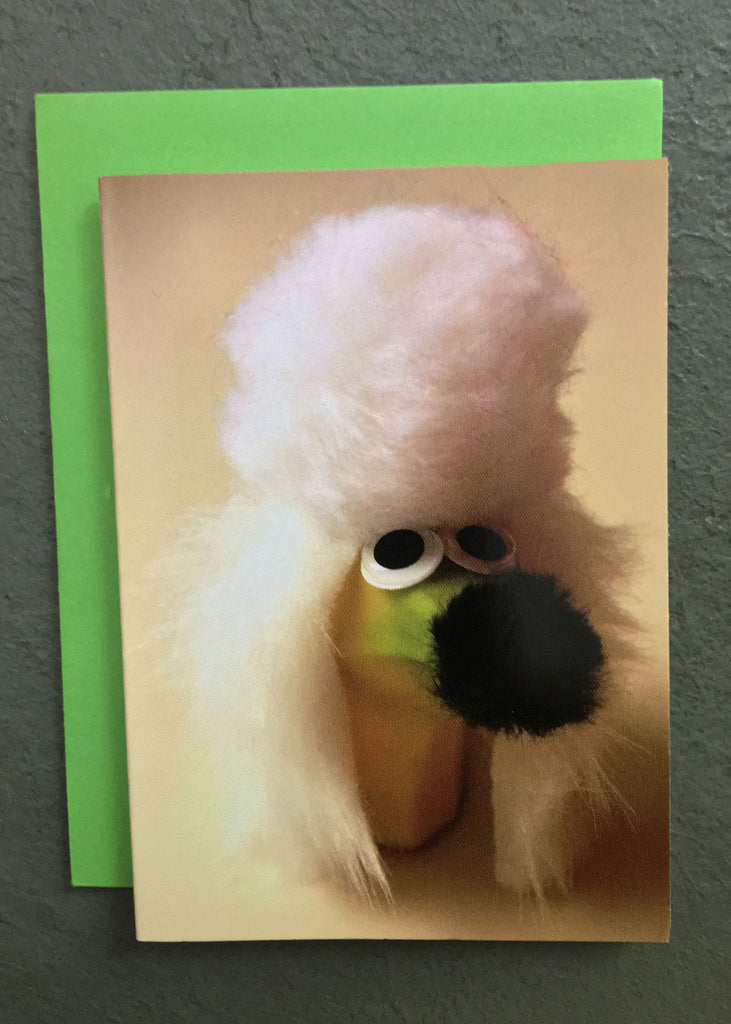 A banana poodle character on a Wee the Veggies gift enclosure card