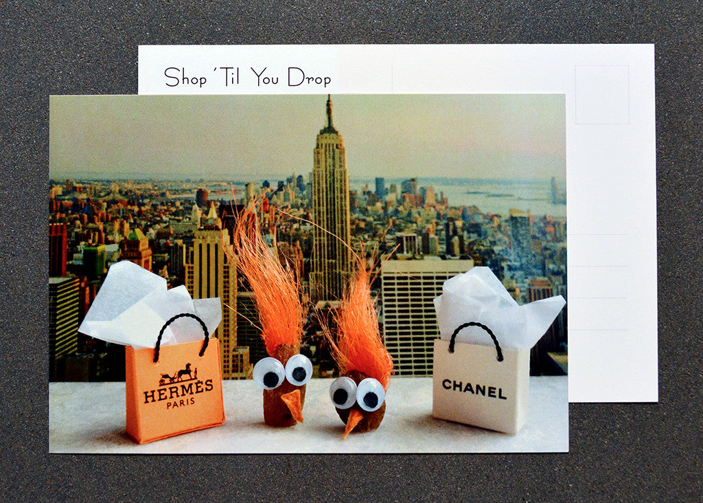 Two nuts shopping in the Big Apple on humorous postcard